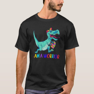 Autism Awareness  I Am A Warrior Rex Dino Puzzle T-Shirt