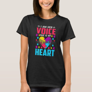 Autism Awareness  I Am Her Voice She Is My Heart M T-Shirt