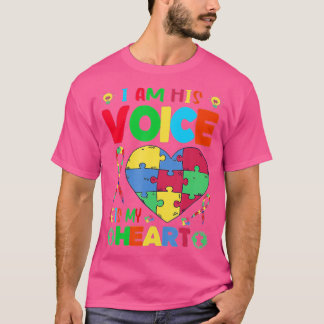 Autism Awareness I Am His Voice He Is My Heart Mom T-Shirt