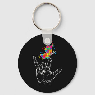 Autism Awareness I Love You ASL Hand Sign Language Key Ring