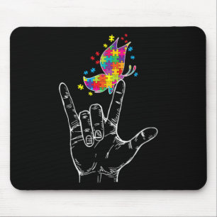 Autism Awareness I Love You Asl Hand Sign Language Mouse Mat