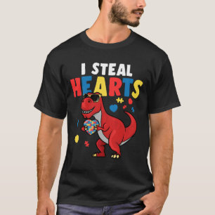 Autism Awareness I Steal Hearts Red Cool Dinosaur T-Shirt