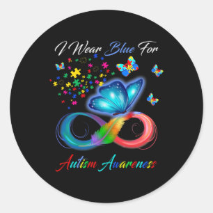 Autism Awareness - I Wear Blue For Autism Awarenes Classic Round Sticker