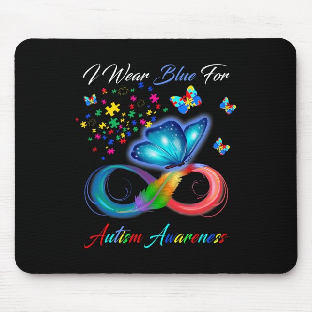 Autism Awareness - I Wear Blue For Autism Awarenes Mouse Mat (Front)