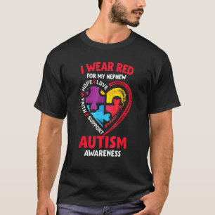 Autism Awareness I Wear Red For My Nephew Puzzle P T-Shirt