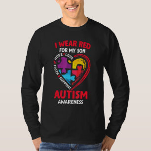 Autism Awareness I Wear Red For My Son Puzzle Piec T-Shirt