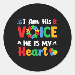 Autism Awareness I'm His Voice He Is My Heart Mum  Classic Round Sticker