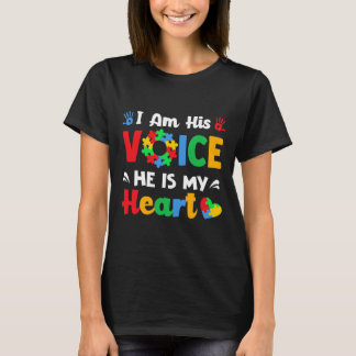 Autism Awareness  I'm His Voice He Is My Heart Mum T-Shirt
