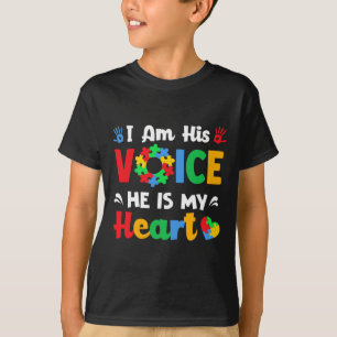 Autism Awareness I'm His Voice He Is My Heart Mum T-Shirt