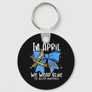 Autism Awareness in April Wear Blue Ribbon Puzzle Key Ring
