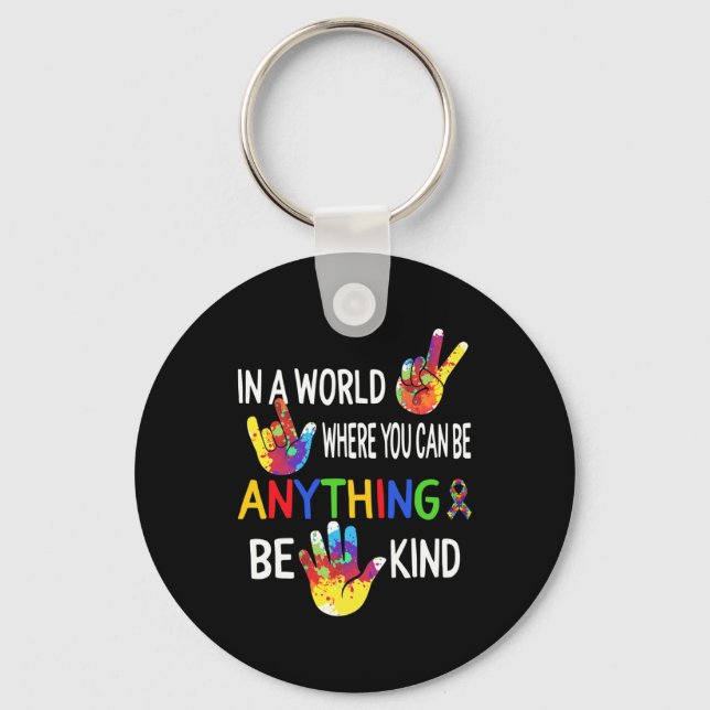 Autism Awareness In World Be Kind ASL Language Puz Key Ring (Front)