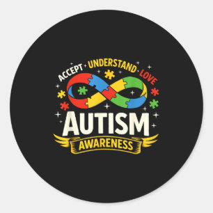 Autism awareness infinity puzzle accept understand classic round sticker
