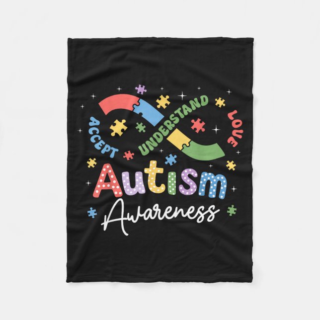 Autism Awareness Infinity Symbol Accept Understand Fleece Blanket (Front)