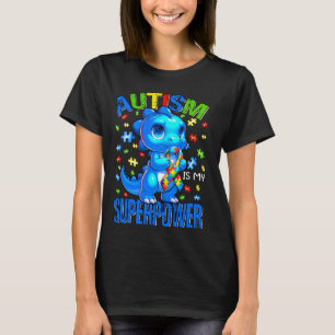 Autism Awareness Is My Superpower Kids Boys Dinosa T-Shirt