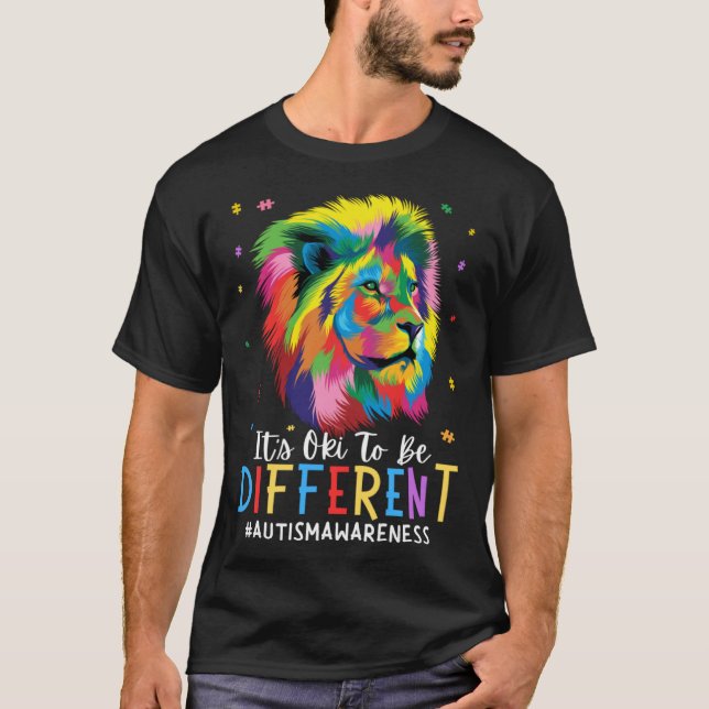 Autism Awareness It s Oki To Be Different Lion Kid T-Shirt (Front)