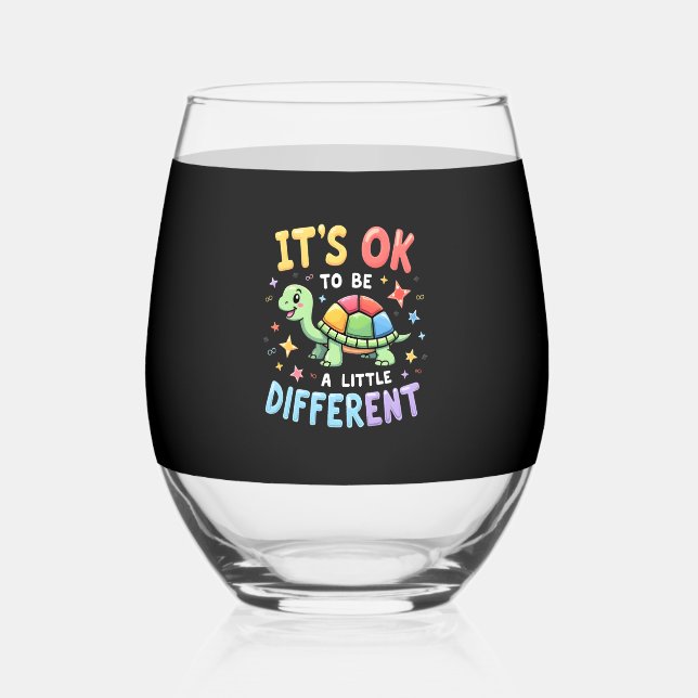 Autism Awareness It's Ok To Be A Little Different  Stemless Wine Glass (Front)