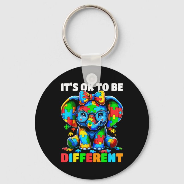 Autism Awareness Its Ok To Be Different Elephant  Key Ring (Front)