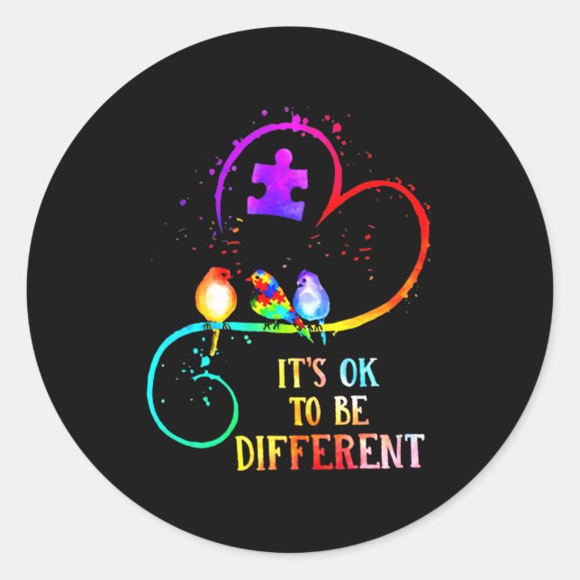 Autism Awareness It's OK To Be Different Love Puzz Classic Round Sticker (Front)