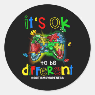 Autism Awareness Its Ok To Be Different Video Game Classic Round Sticker