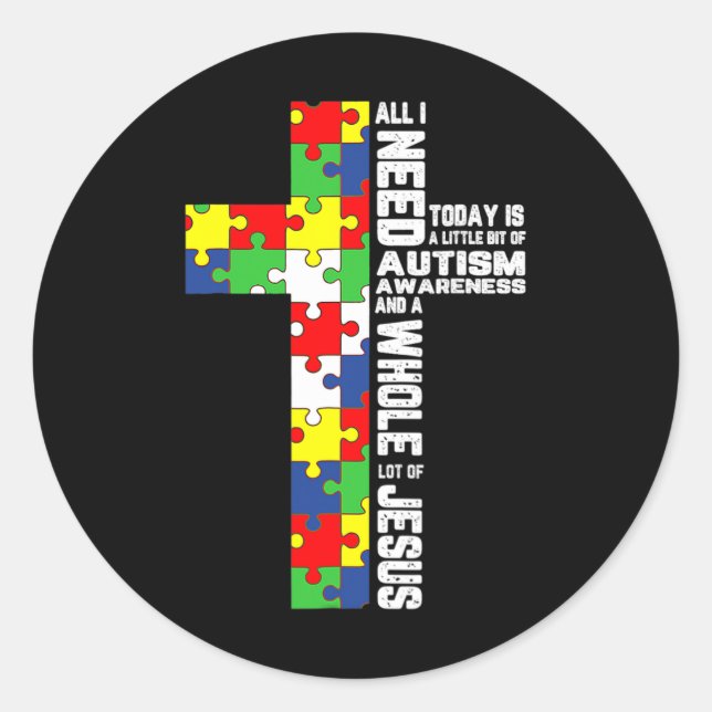Autism Awareness Jesus Cross Puzzle Cool Christian Classic Round Sticker (Front)
