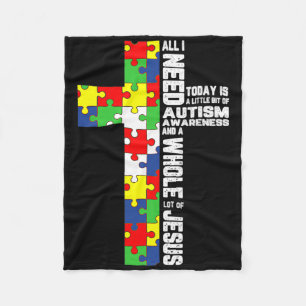 Autism Awareness Jesus Cross Puzzle Cool Christian Fleece Blanket