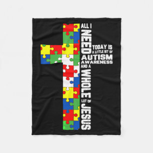 Autism Awareness Jesus Cross Puzzle Cool Christian Fleece Blanket