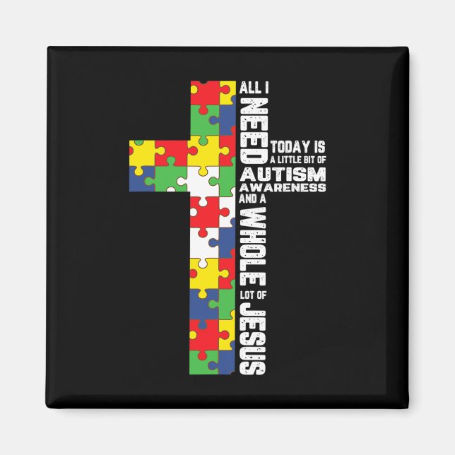 Autism Awareness Jesus Cross Puzzle Cool Christian Magnet (Front)