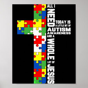 Autism Awareness Jesus Cross Puzzle Cool Christian Poster