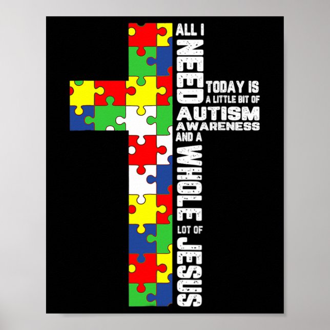 Autism Awareness Jesus Cross Puzzle Cool Christian Poster (Front)