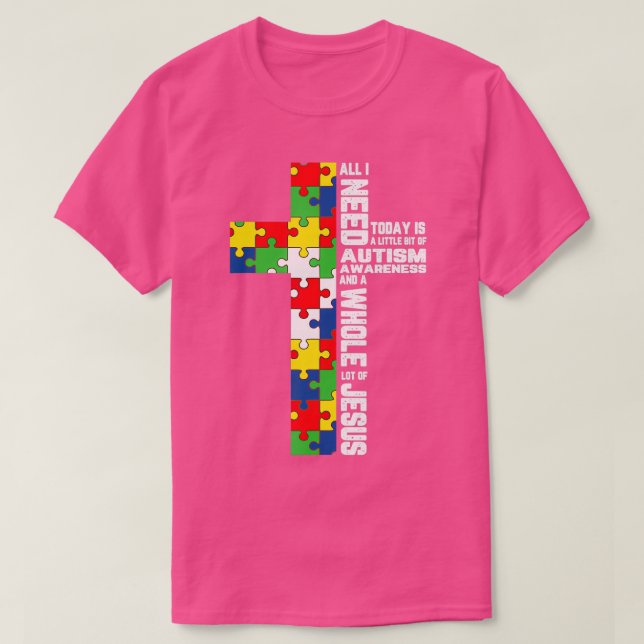 Autism Awareness Jesus Cross Puzzle Cool Christian T-Shirt (Design Front)