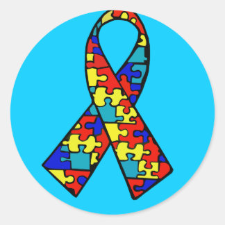 Autism Awareness Jigsaw Puzzle Ribbon Products Classic Round Sticker