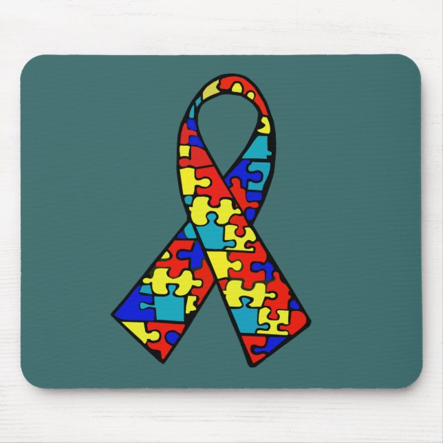 Autism Awareness Jigsaw Puzzle Ribbon Products Mouse Mat (Front)