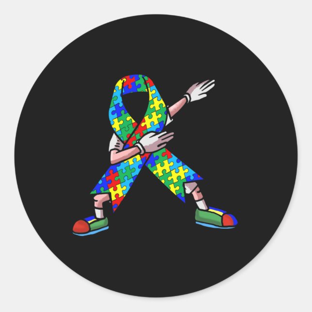 Autism Awareness Kids Dabbing Puzzle Piece Love Da Classic Round Sticker (Front)