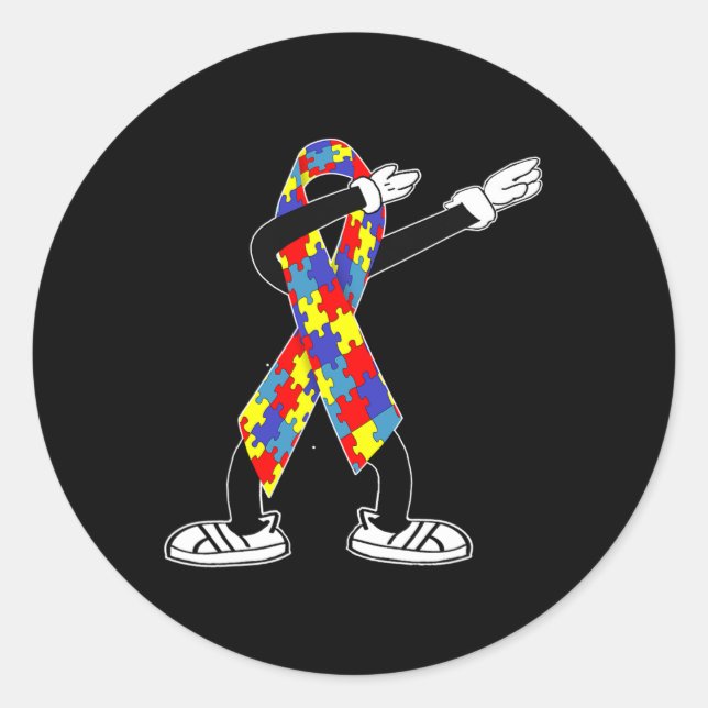 Autism Awareness Kids Dabbing Puzzle Piece Love Da Classic Round Sticker (Front)