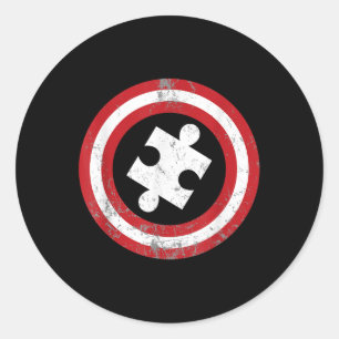 Autism Awareness Kids Men Puzzle Superhero Captain Classic Round Sticker