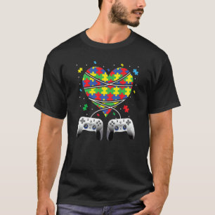 Autism Awareness Kids Video Gamer Puzzle Piece Blu T-Shirt