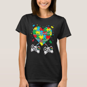 Autism Awareness Kids Video Gamer Puzzle Piece Blu T-Shirt