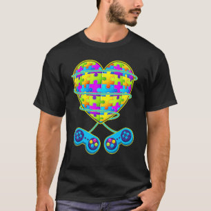Autism Awareness Kids Video Gamer Puzzle Piece Blu T-Shirt