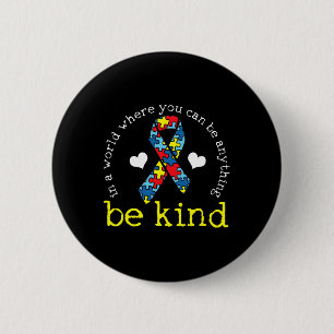 Autism Awareness Kindness Ribbon Heart 6 Cm Round Badge