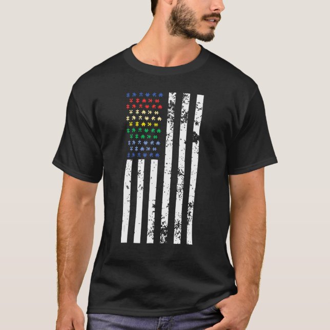 Autism Awareness Kindness U S Flag Graphic Puzzle  T-Shirt (Front)