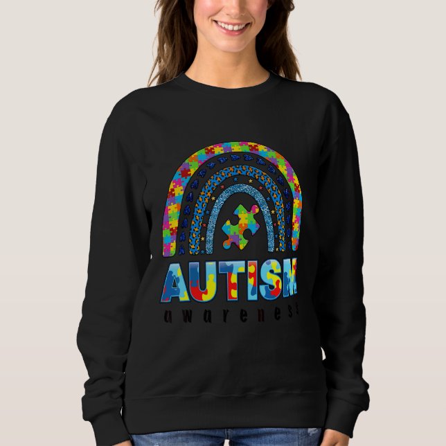 Autism Awareness  Leopard Rainbow Puzzle Autistic  Sweatshirt (Front)