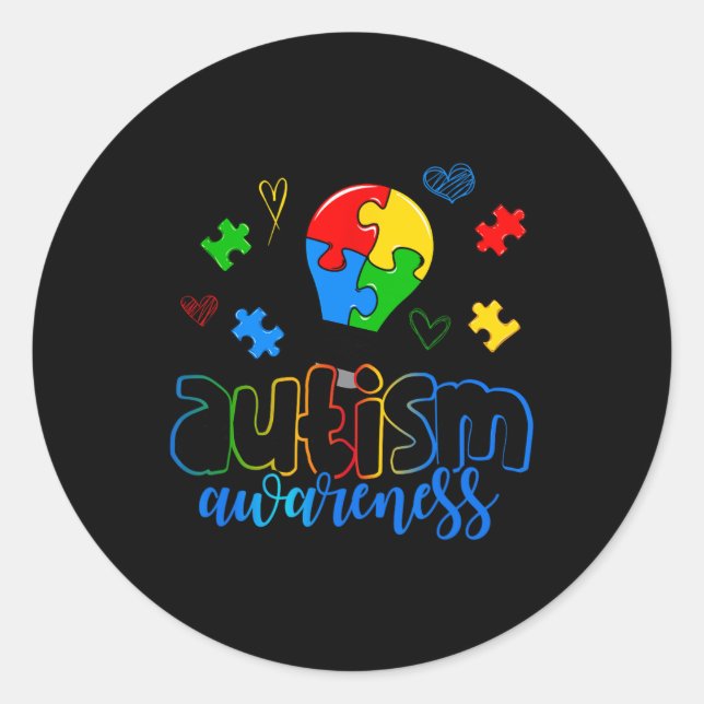 Autism Awareness Light Bulb Puzzle  Classic Round Sticker (Front)