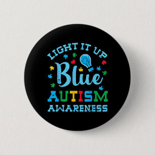 Autism Awareness Light Up Blue ASD Support Women 6 Cm Round Badge