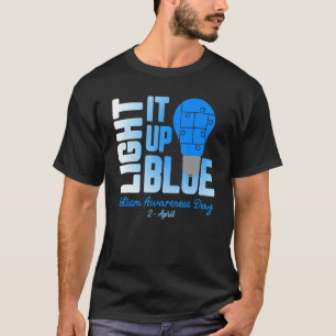 Autism Awareness Light Up Blue Bulb Puzzle Pieces T-Shirt