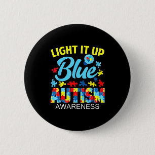 Autism awareness light up blue puzzle lightbulb me 6 cm round badge