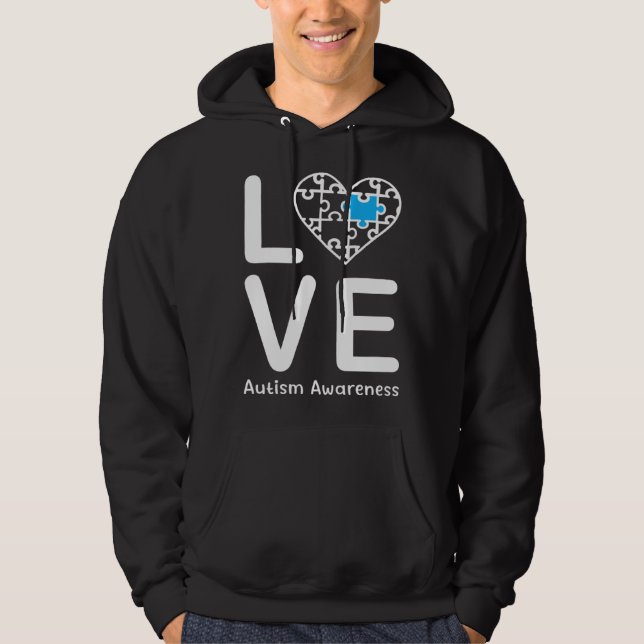 Autism Awareness Love Heart Blue Puzzle for Men Wo Hoodie (Front)