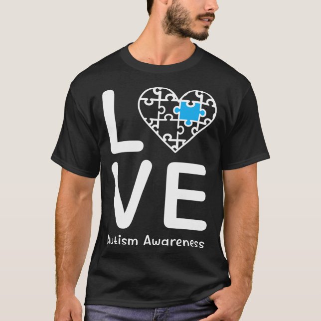 Autism Awareness Love Heart Blue Puzzle for Men Wo T-Shirt (Front)