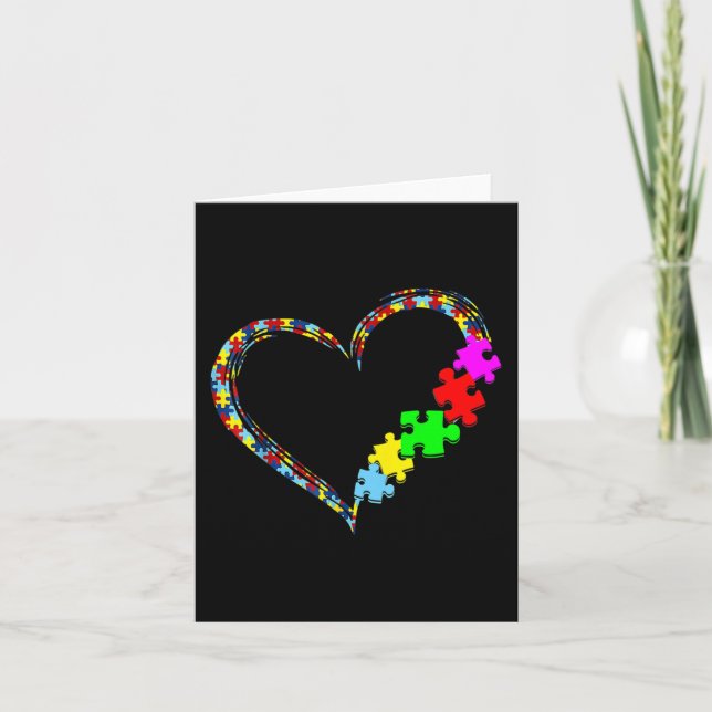 Autism Awareness Love Heart Puzzle Piece Gift Men  Card (Front)