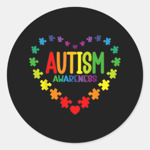Autism Awareness Love Heart Puzzle Piece Gift Men Classic Round Sticker