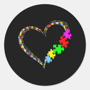 Autism Awareness Love Heart Puzzle Piece Gift Men Classic Round Sticker